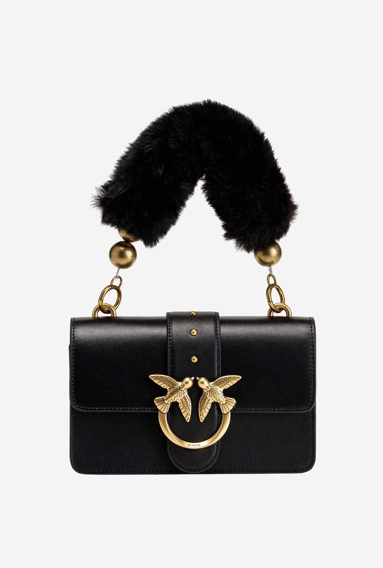 Women's Pinko Faux Fur Shoulder Strap Handbag Black Gold | Canada-92815469