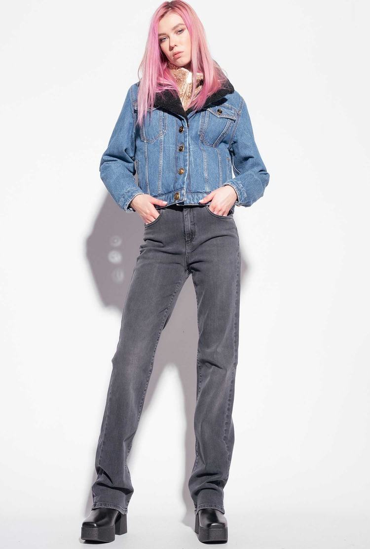 Women's Pinko Faux-fur Collar Jackets Blue | Canada-47695289