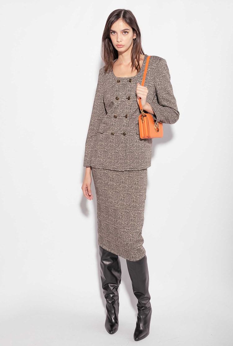Women's Pinko Feminine Double-breasted Check Jackets Beige/Black | Canada-85431929