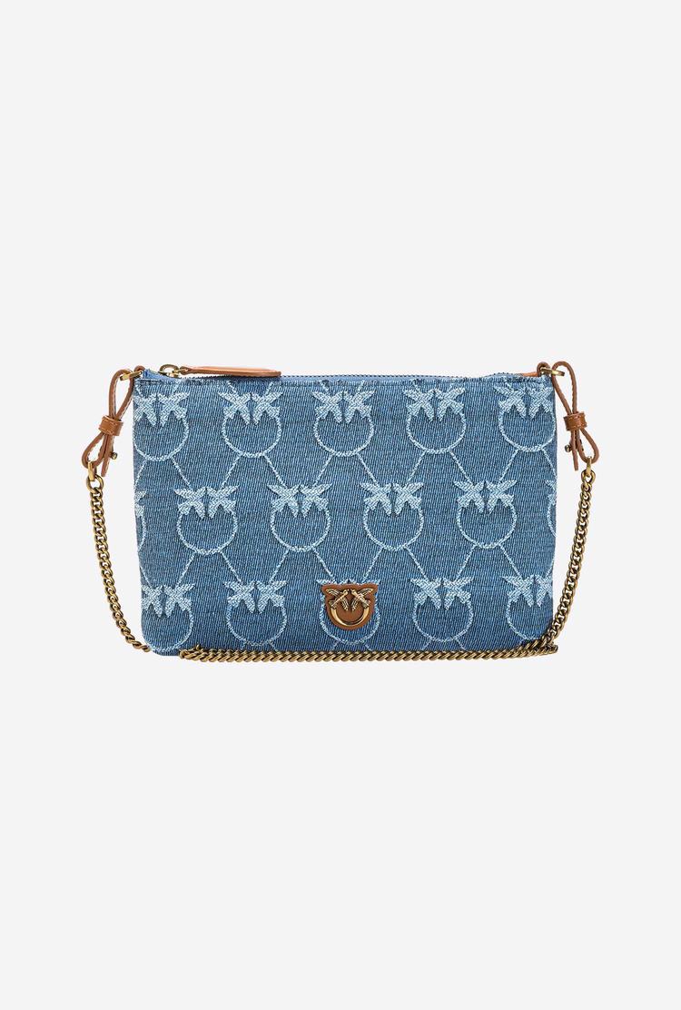 Women's Pinko Flat Love Bag Denim Logo Crossbody Bags Blue/Light Blue Gold | Canada-21873659