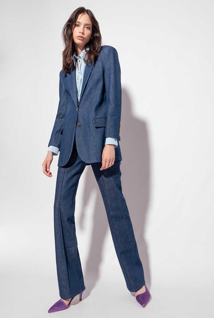 Women's Pinko Flat-wash Denim Blazers Blue | Canada-74951809