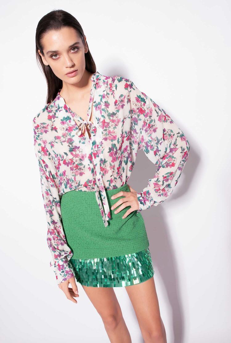 Women's Pinko Floral Georgette Shirts Multicolor White/Pink | Canada-98625439