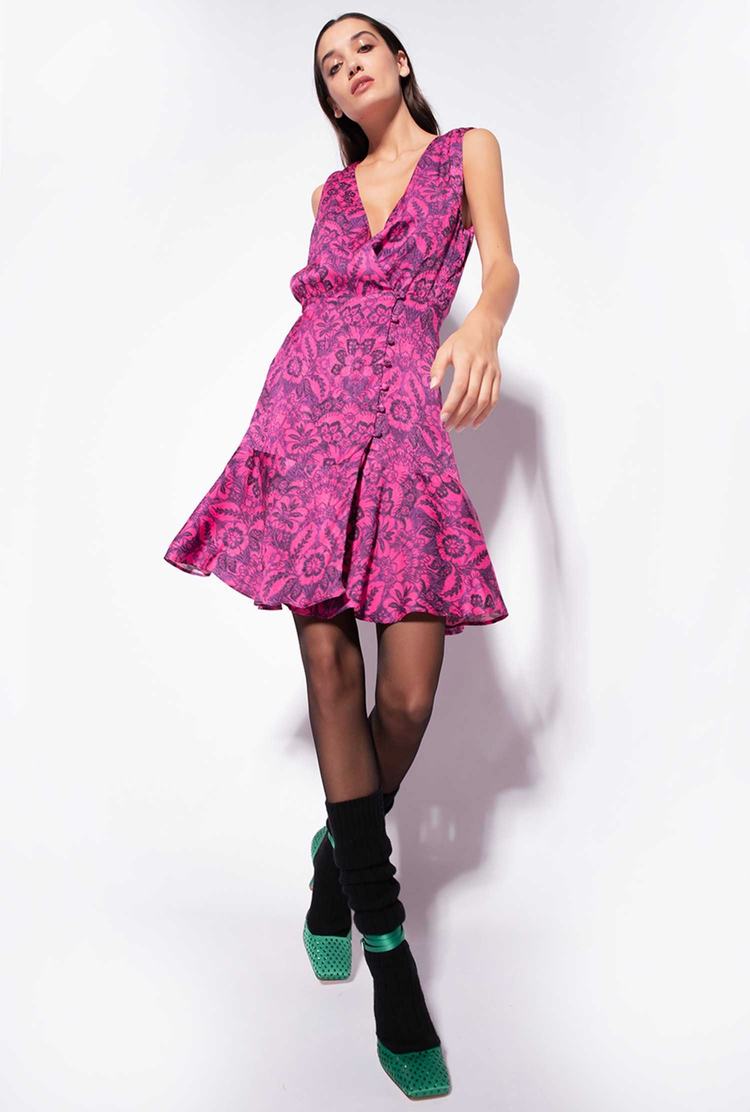 Women's Pinko Floral Jacquard Mini Dress Fuchsia/Purple | Canada-63021859
