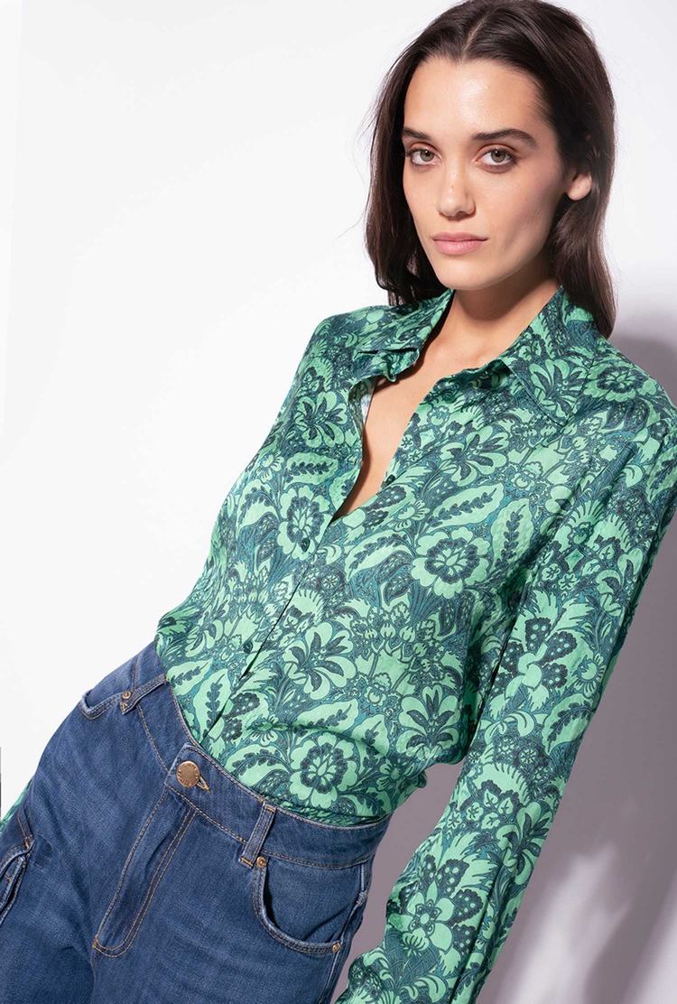 Women's Pinko Floral Jacquard Shirts Dark Green/Light Green | Canada-70961329