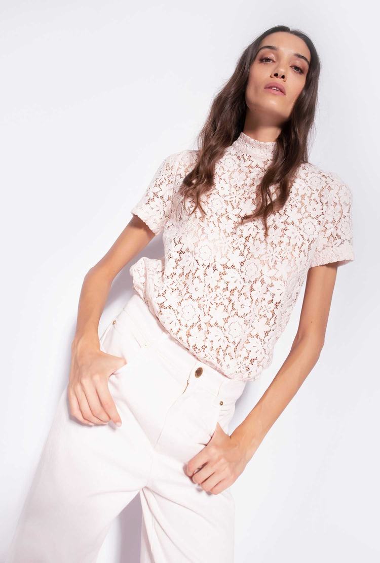 Women's Pinko Floral Lace T Shirts White | Canada-93826749