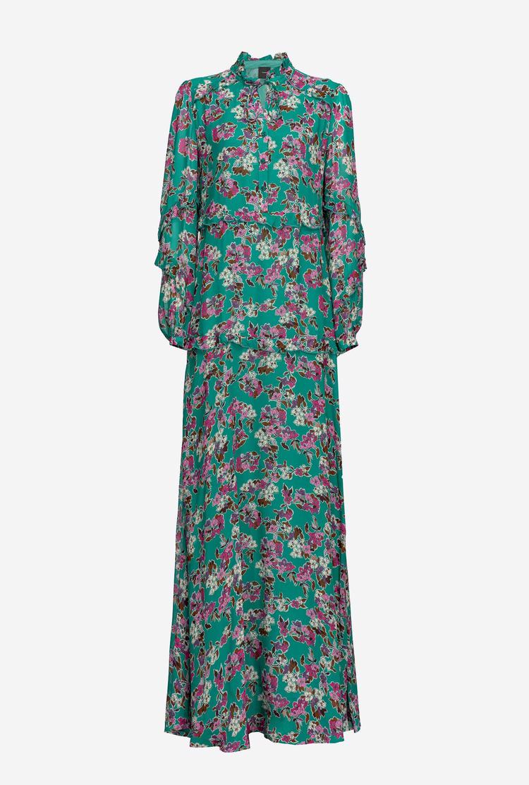 Women's Pinko Floral Maxi Dress Multicolor Green/Fuchsia | Canada-01423769