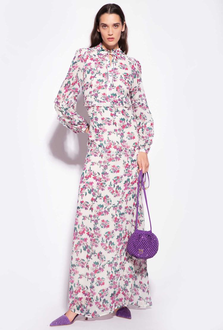 Women's Pinko Floral Maxi Dress Multicolor White/Pink | Canada-38740519