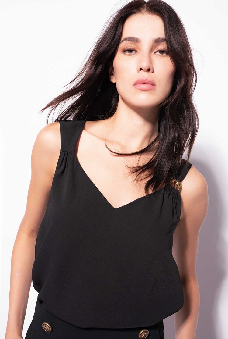 Women's Pinko Flowing Crepe Tanks Black | Canada-05436989