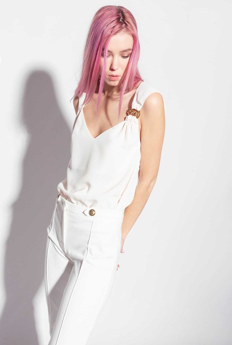 Women's Pinko Flowing Crepe Tanks White | Canada-79452819