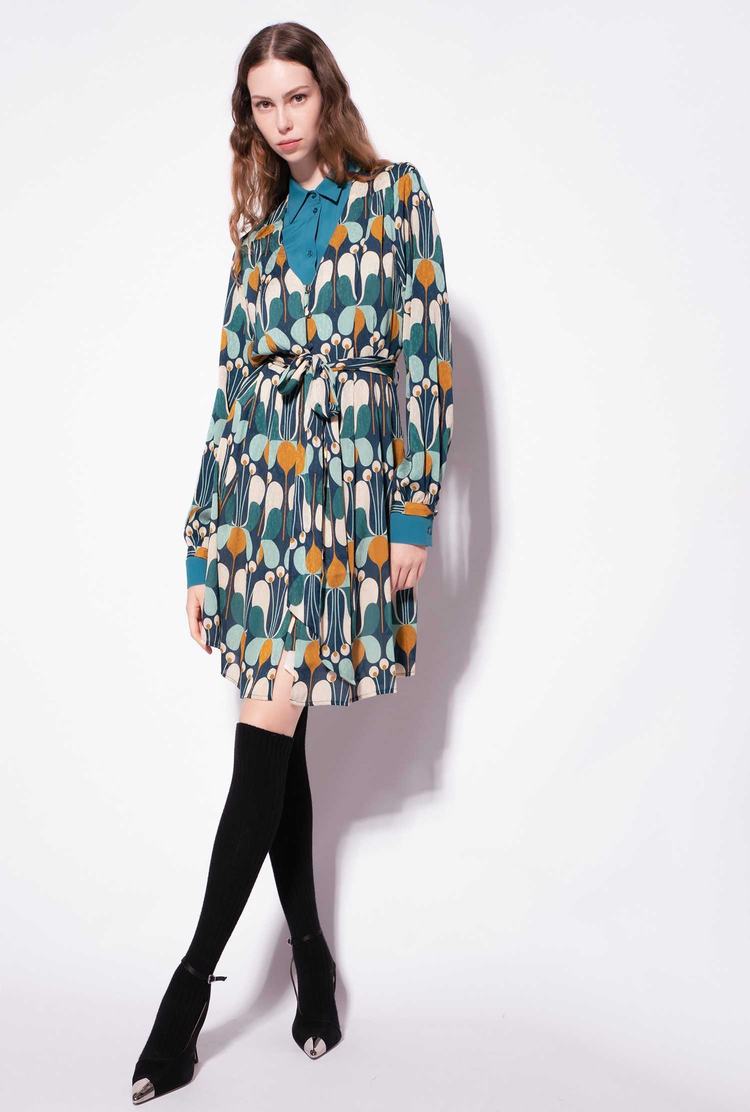 Women's Pinko Flowing Liberty Floral Mini Dress Multicolor Navy/Green | Canada-03165879