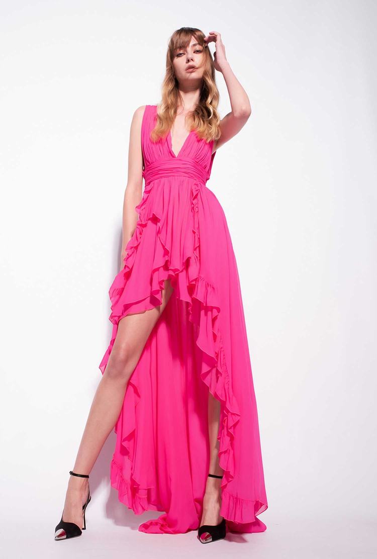 Women's Pinko Frills Dress Fuchsia | Canada-16740389