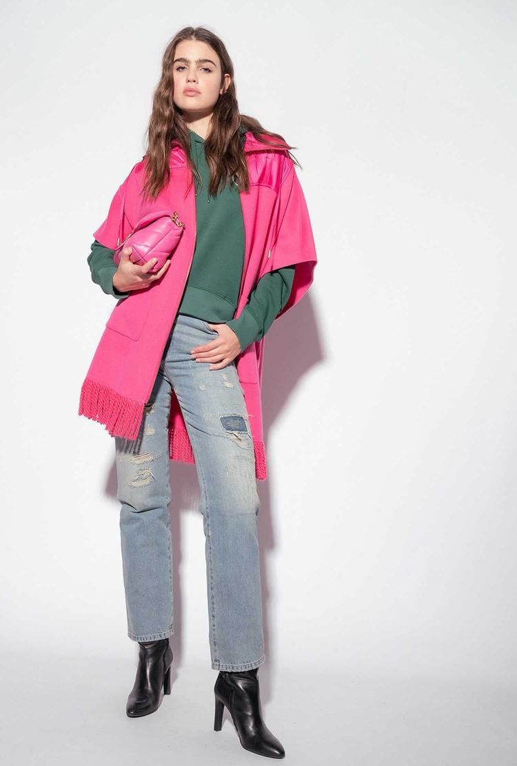 Women's Pinko Fringed Cape Jackets Red | Canada-63954019