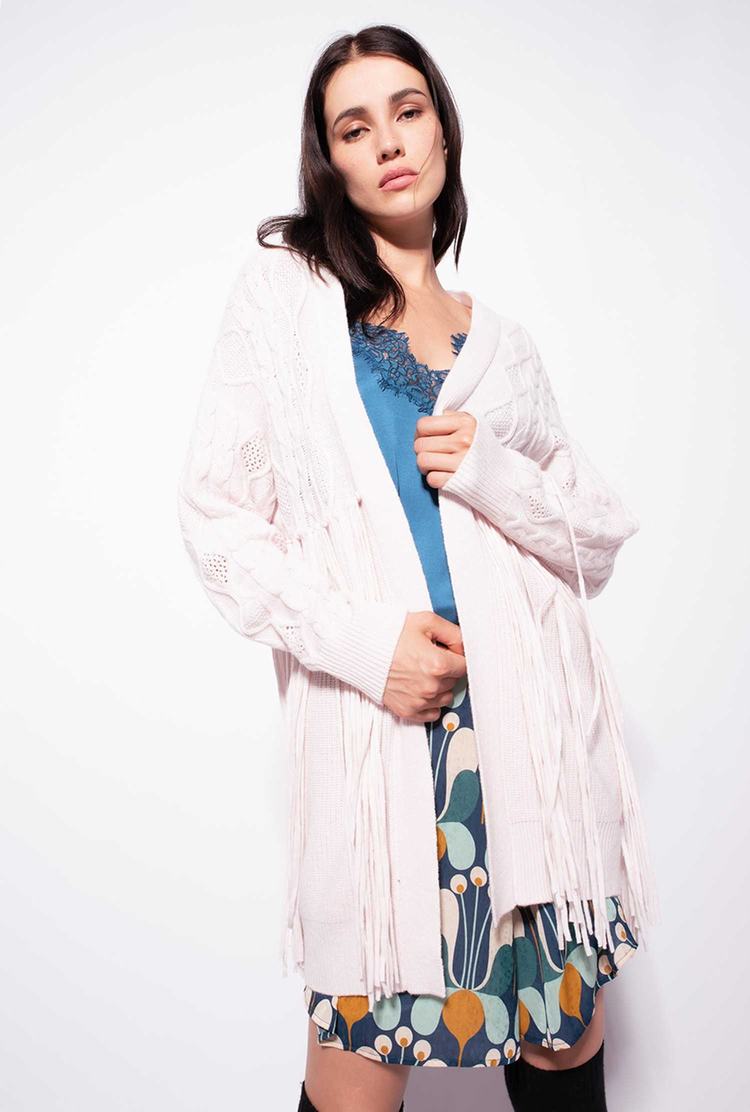 Women's Pinko Fringing Cardigan Beige | Canada-42835969