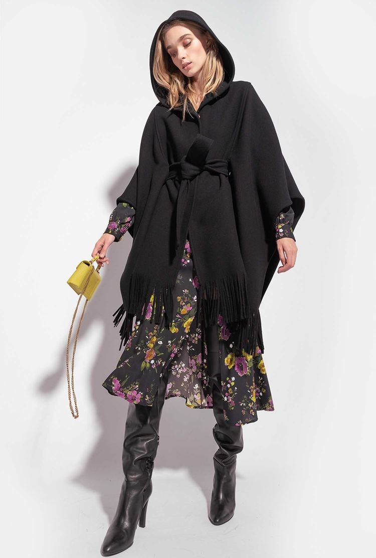 Women's Pinko Fringing Coats Black | Canada-32451079