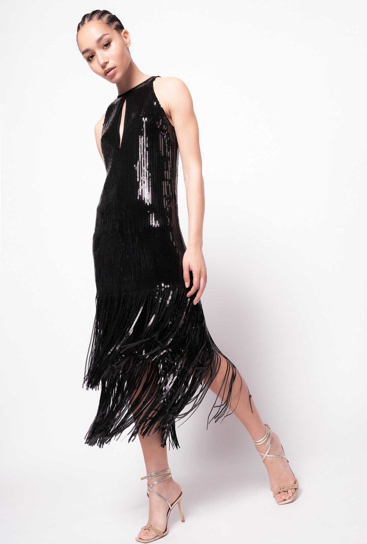 Women's Pinko Fringing Dress Black | Canada-02516439