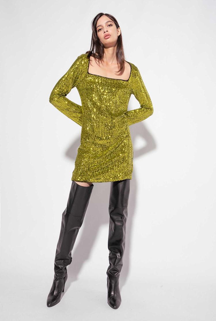 Women's Pinko Fully Sequinned Dress Green | Canada-86035719