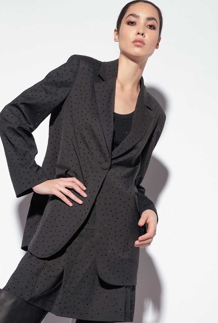 Women's Pinko Galleria Full-rhinestone Blazers Black | Canada-62541099