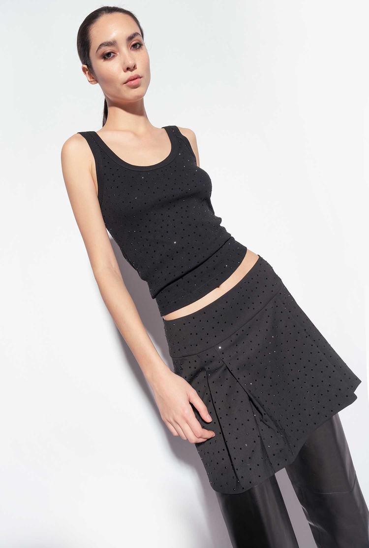 Women's Pinko Galleria Full-rhinestone Tanks Black | Canada-80962419