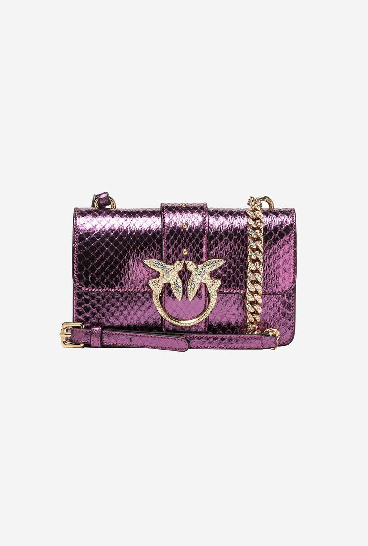 Women's Pinko Galleria Laminated Reptile Mini Love Bag One Crossbody Bags Purple Gold | Canada-56719209