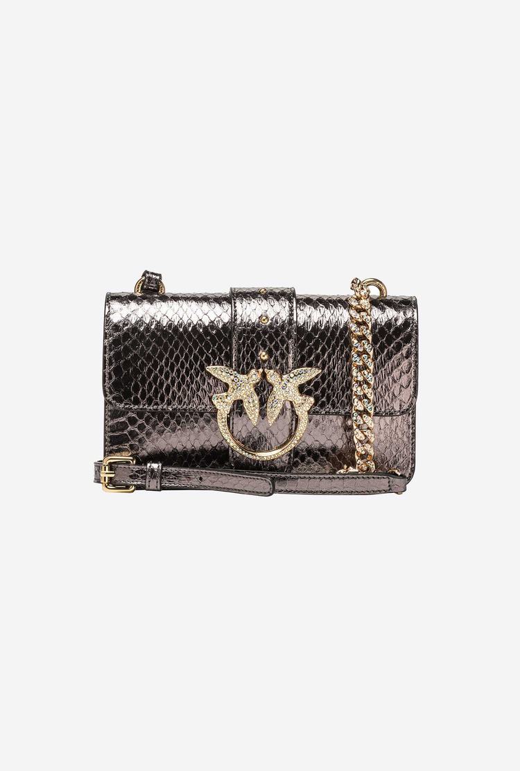 Women's Pinko Galleria Laminated Reptile Mini Love Bag One Crossbody Bags Grey Gold | Canada-69452319