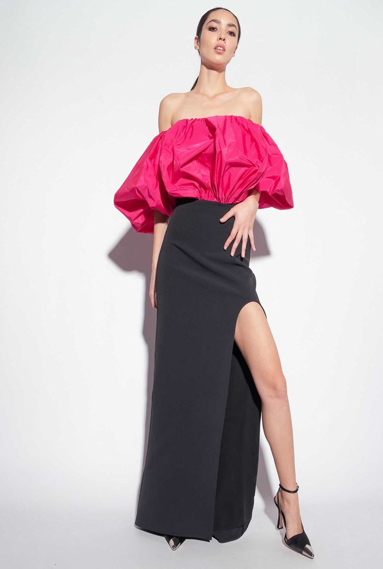 Women's Pinko Galleria Taffeta Dress Black/Fuchsia | Canada-49016529
