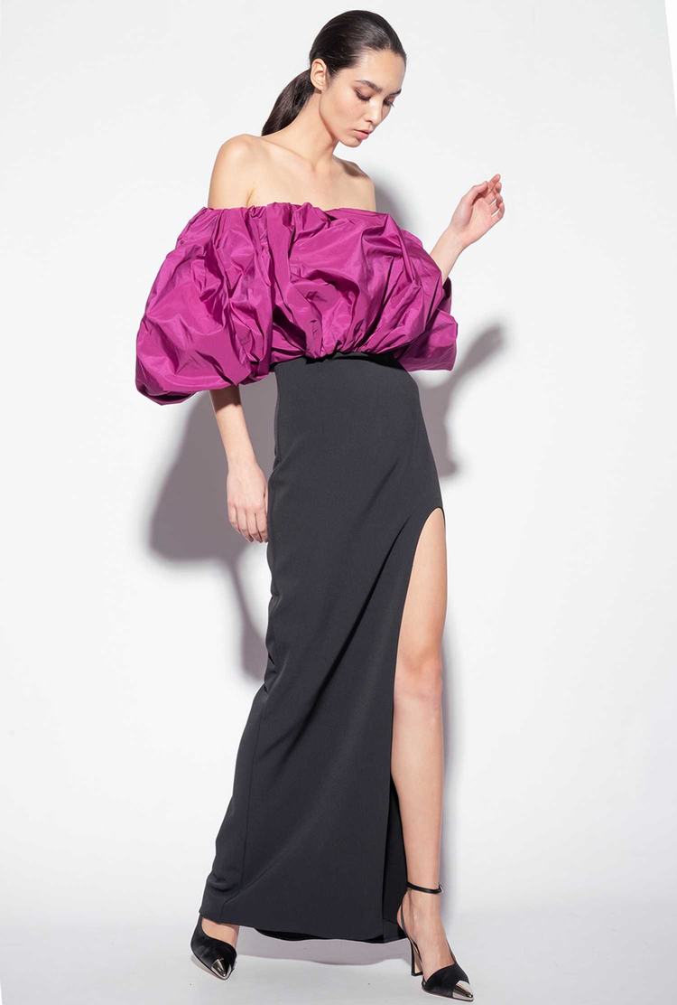 Women's Pinko Galleria Taffeta Dress Black/Purple | Canada-98402769