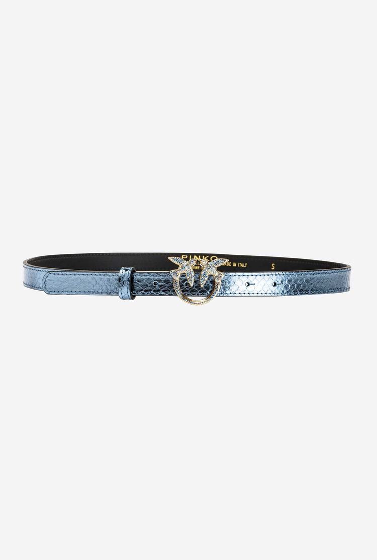 Women's Pinko Galleria Thin Laminated Reptile Skin Belts Light Blue Gold | Canada-87436019