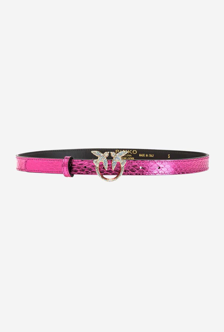 Women's Pinko Galleria Thin Laminated Reptile Skin Belts Fuchsia Gold | Canada-93867509