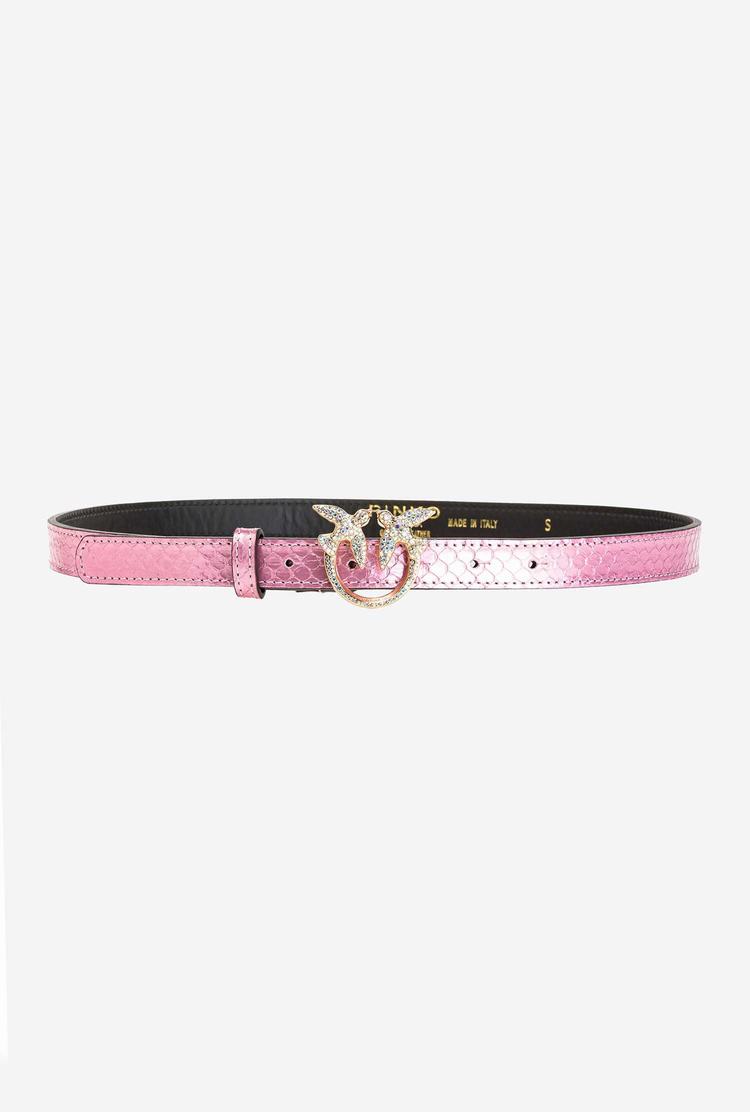 Women's Pinko Galleria Thin Laminated Reptile Skin Belts Pink Gold | Canada-98351649