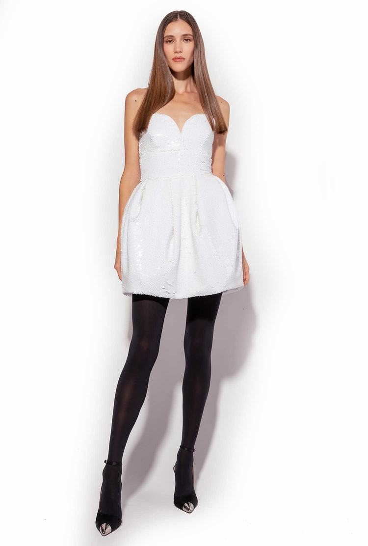 Women's Pinko Galleria White Full-sequin Mini Balloon Dress White | Canada-28165499