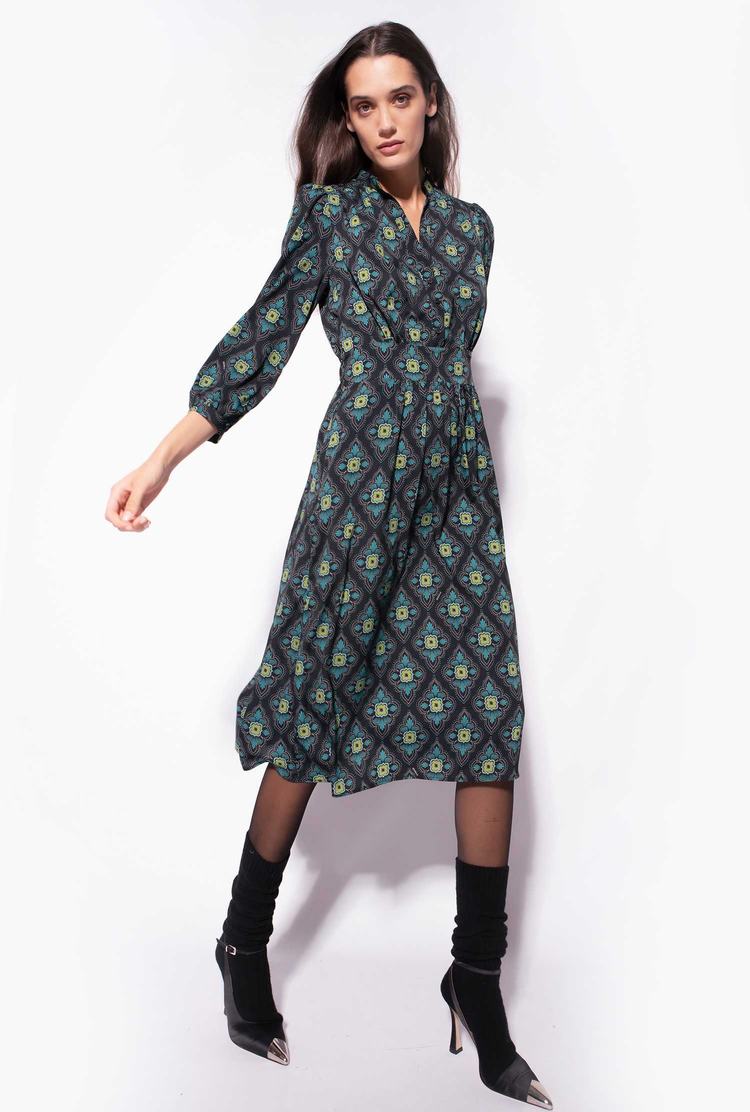 Women's Pinko Geometric Floral Dress Multicolor Black/Green | Canada-25684179