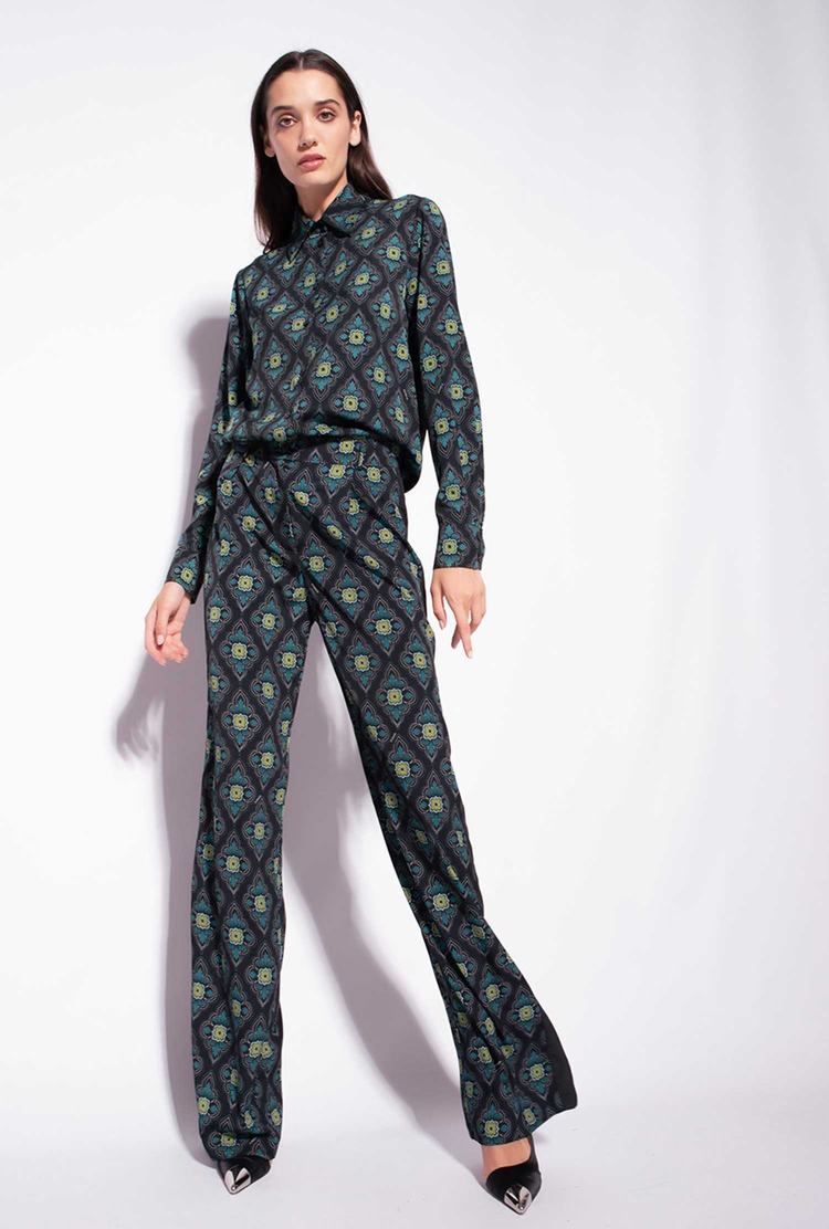 Women's Pinko Geometric Floral Pants Multicolor Black/Green | Canada-26489079