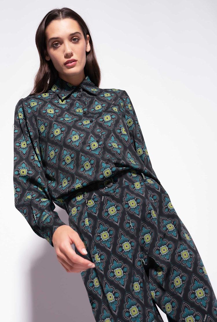 Women's Pinko Geometric Floral Shirts Multicolor Black/Green | Canada-95736419