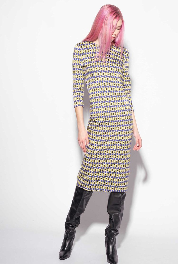 Women's Pinko Geometric Motif Dress Yellow/Purple | Canada-87162499