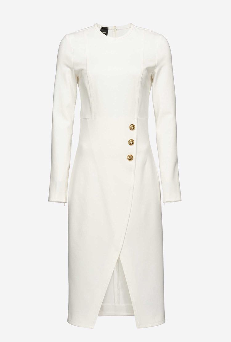 Women's Pinko Golden Buttons Dress White | Canada-76509139