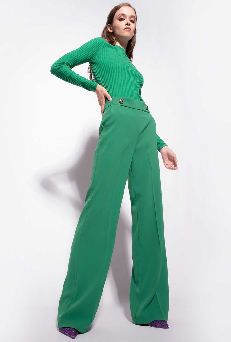 Women's Pinko Golden Buttons Pants Green | Canada-12075939