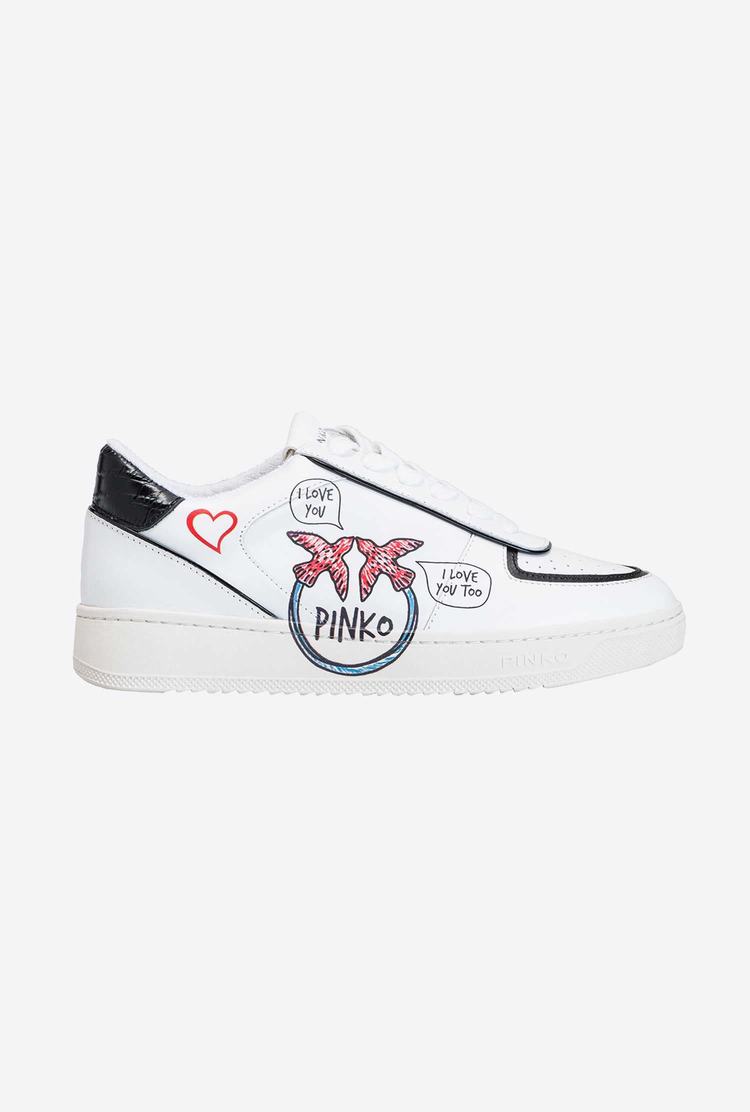 Women's Pinko Graffiti Detail Sneakers White/Red/Black | Canada-46031579