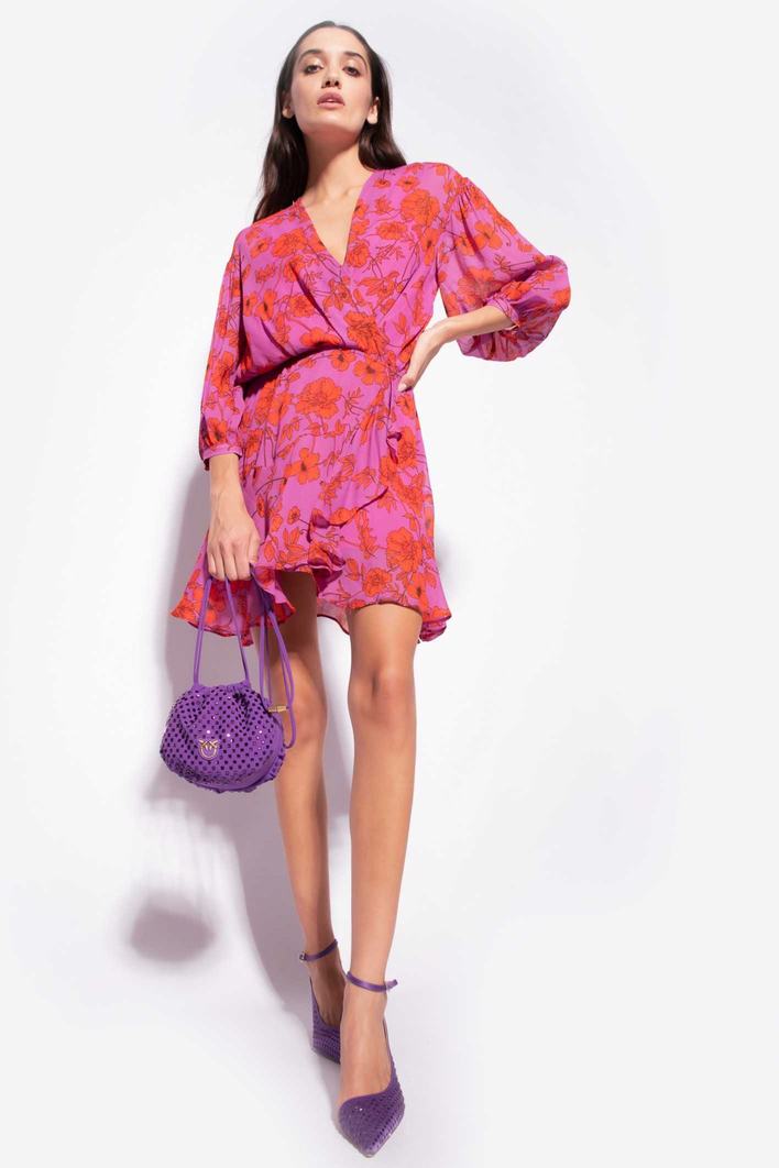 Women's Pinko Graphic Floral Mini Dress Fuchsia/Red | Canada-10597829