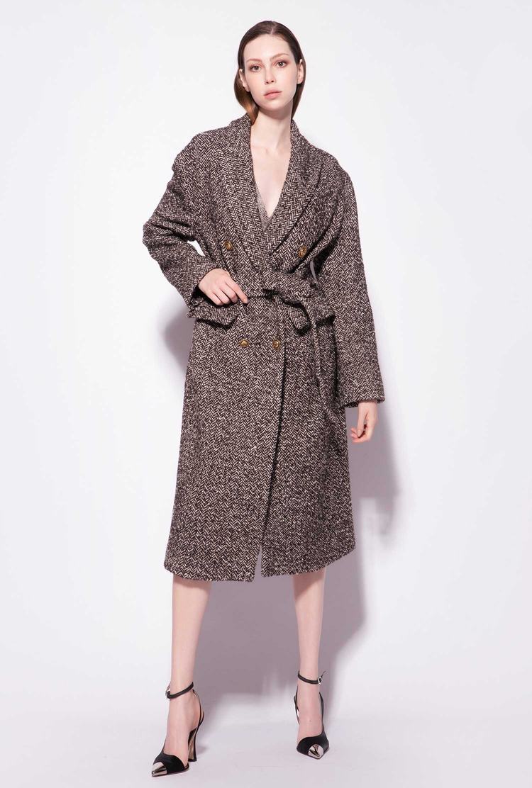 Women's Pinko Herringbone Double-breasted Coats Dark Brown/Beige | Canada-12367589