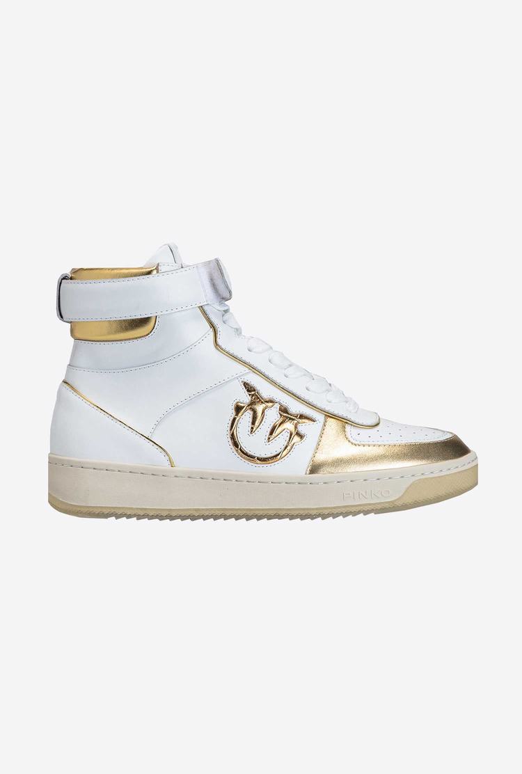 Women's Pinko High-top Sneakers White/Gold | Canada-21098769