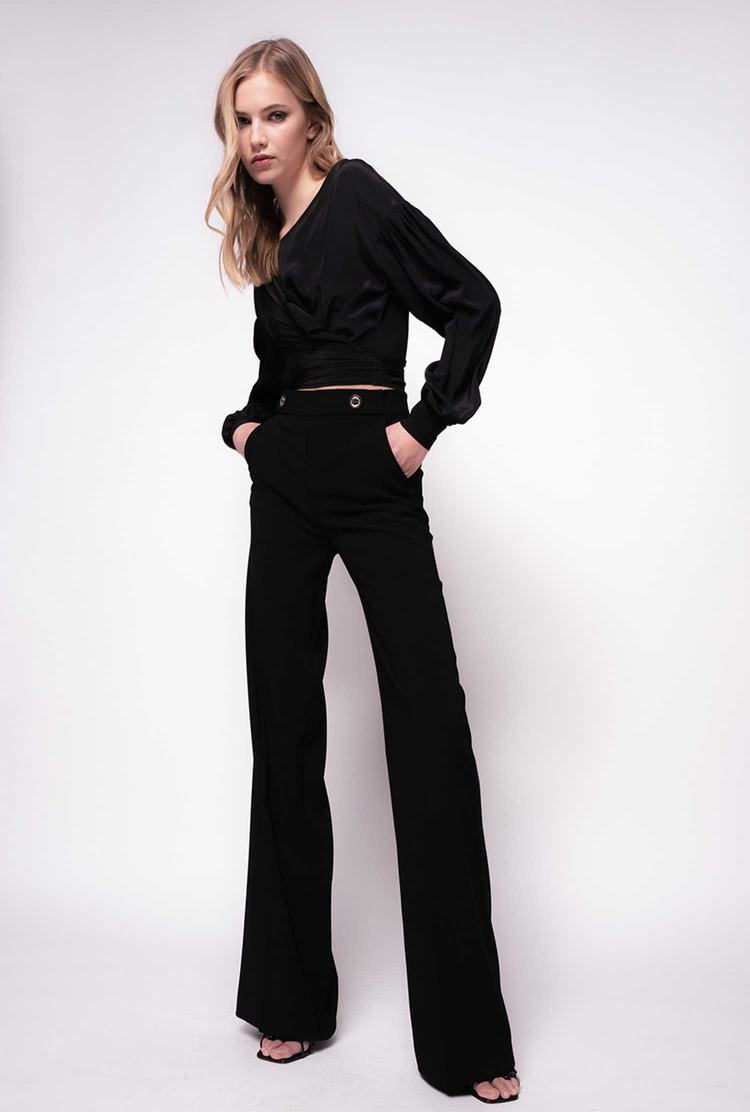 Women's Pinko High-waisted Buttoned Pants Black | Canada-28791609