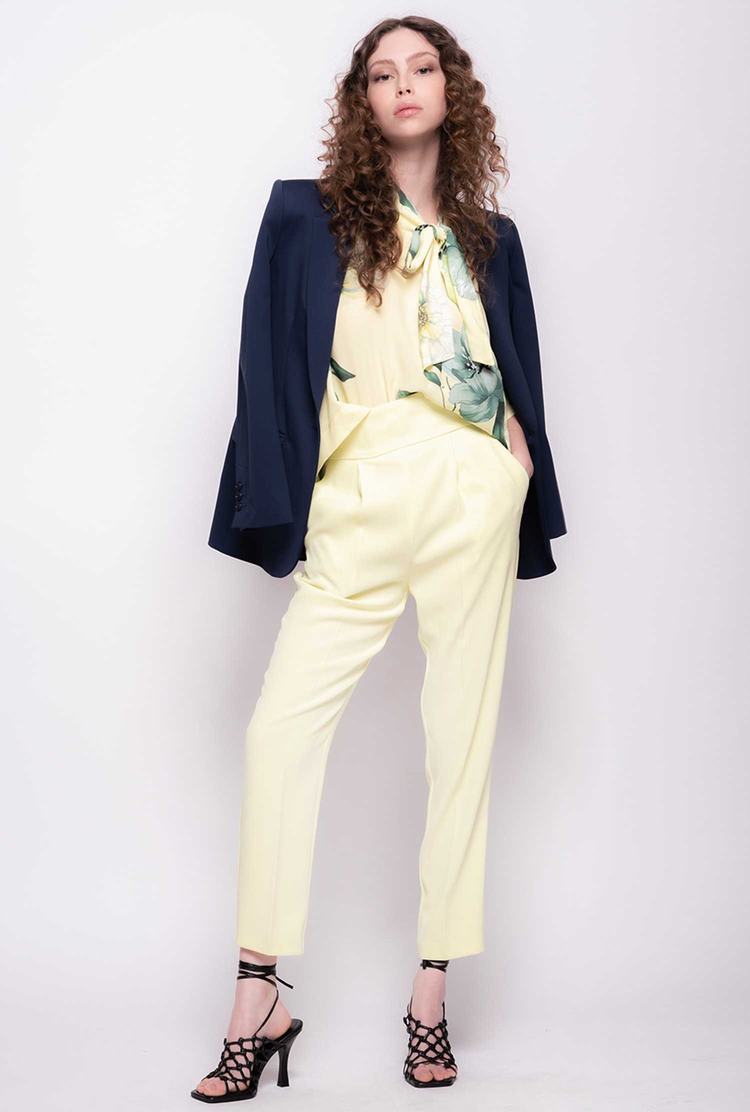 Women's Pinko High-waisted Stretch Crêpe Pants Light Yellow | Canada-93621509