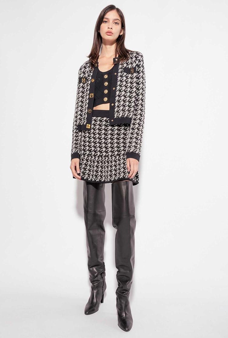 Women's Pinko Houndstooth Mini Skirts Multicolor White/Black | Canada-47839059