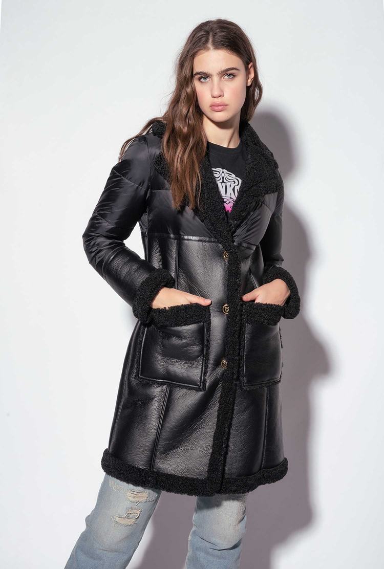 Women's Pinko Imitation Sheepskin Coats Black | Canada-14528969