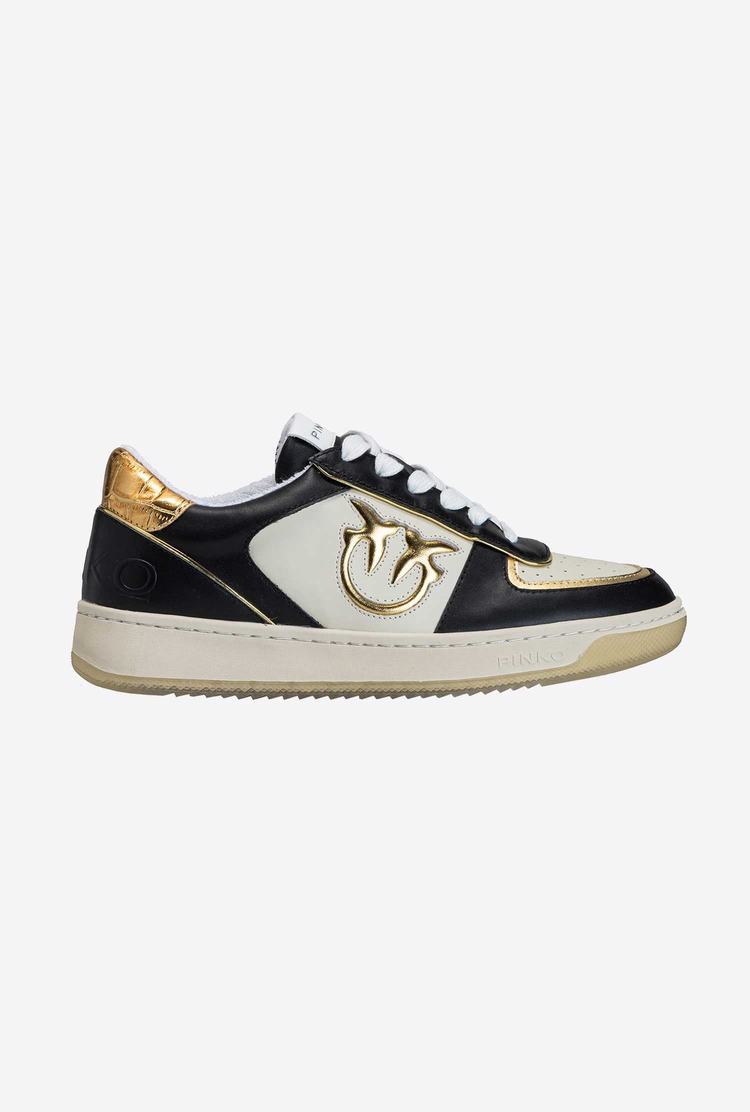 Women's Pinko Inserts Sneakers White/Black/Gold | Canada-87239569