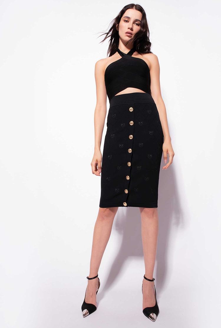 Women's Pinko Jacquard Love Birds Skirts Black | Canada-56021989