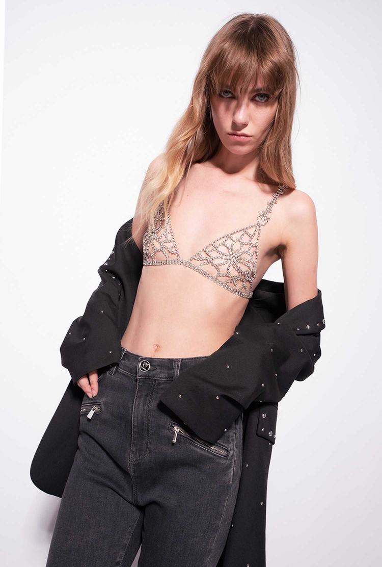 Women's Pinko Jewel Bra Lingerie Nickel/Crystal | Canada-39261859