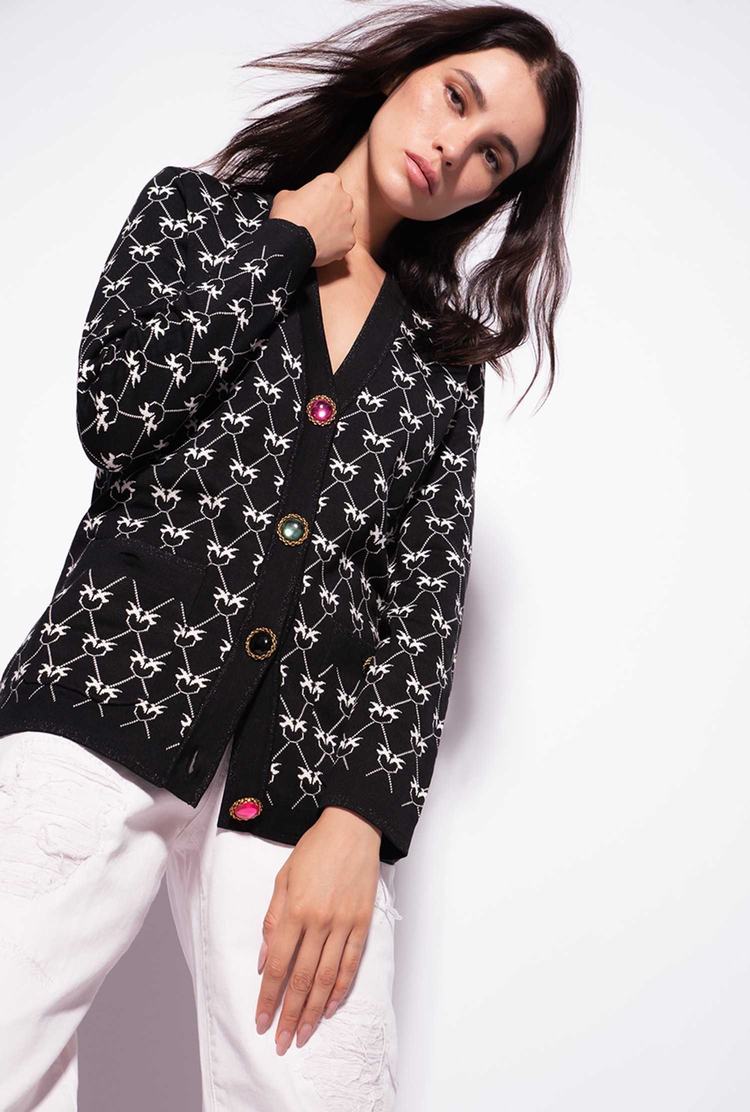 Women's Pinko Jewel Buttons Cardigan Black/Cream | Canada-83791659