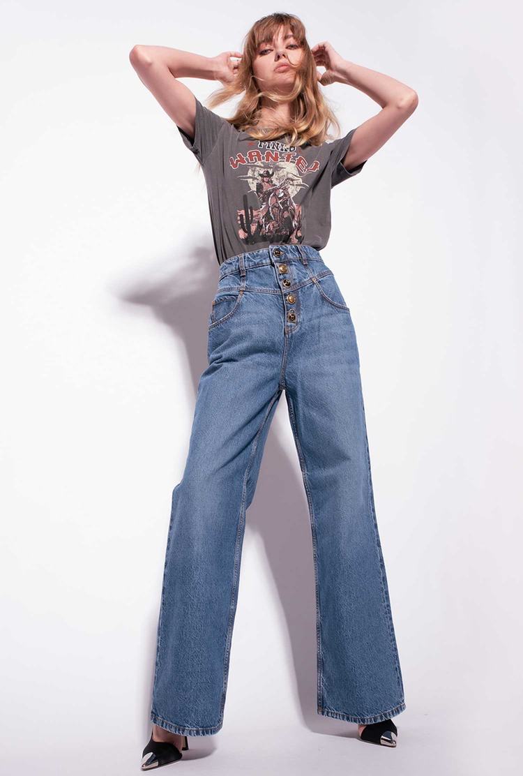 Women's Pinko Jewel Buttons Jeans Blue | Canada-41283579