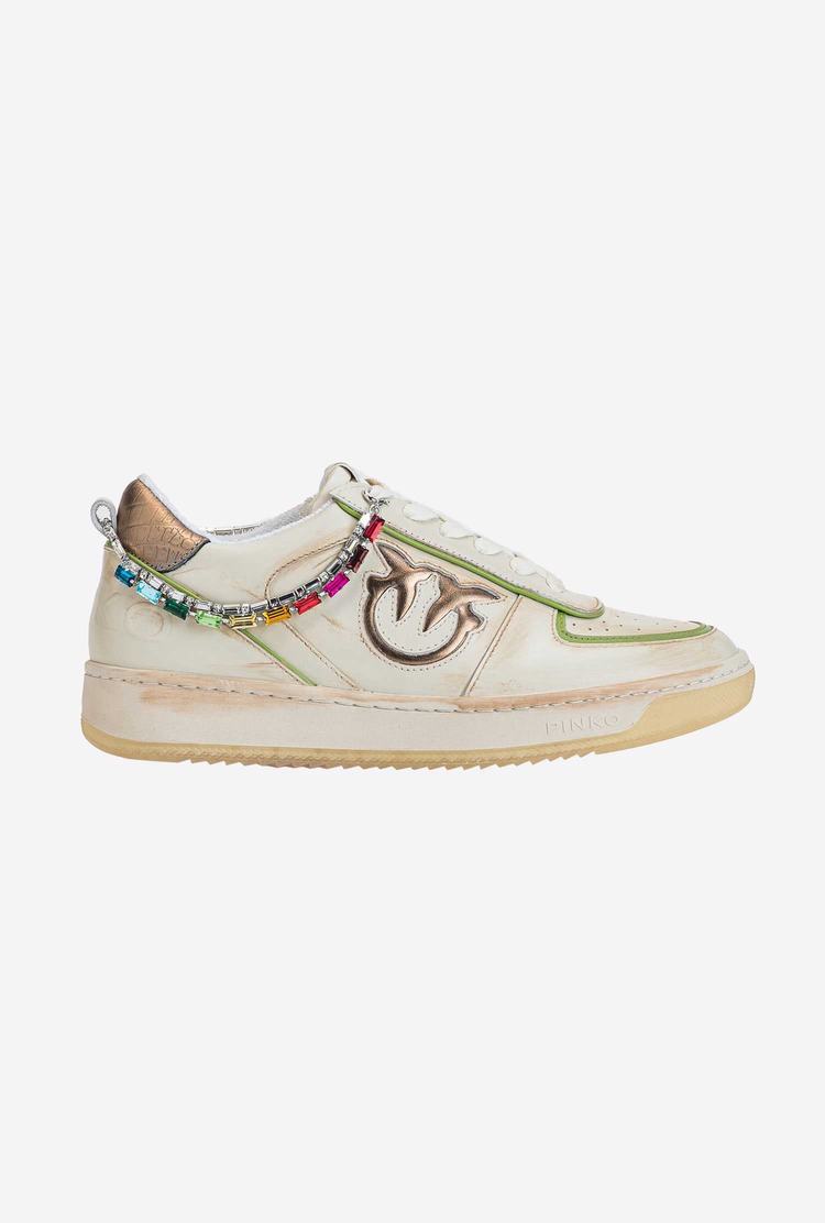 Women's Pinko Jewel Detail Sneakers White/Gold/Green | Canada-09364829